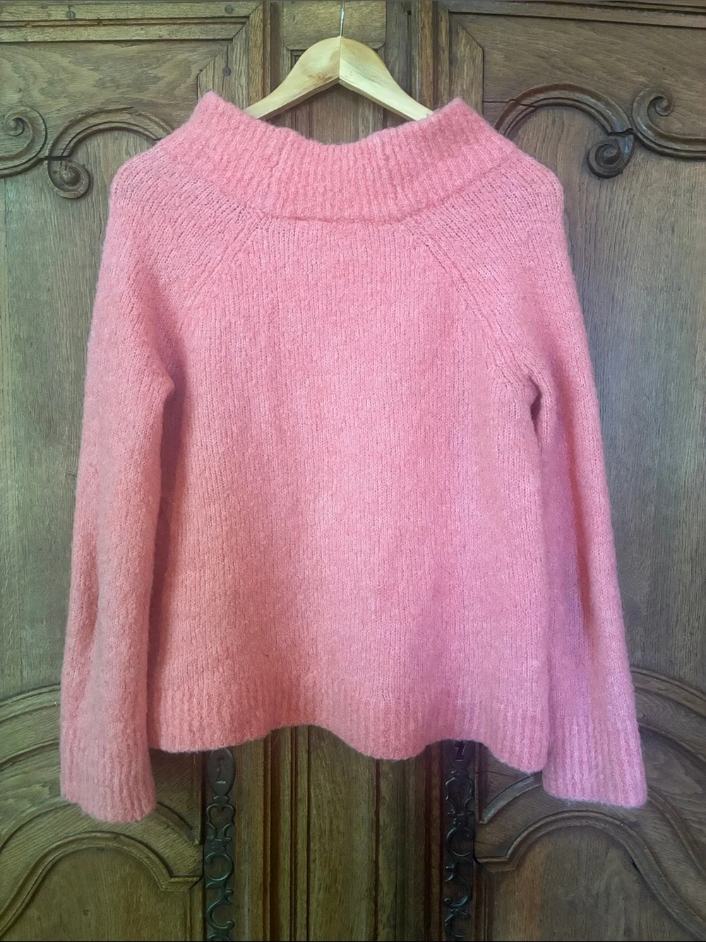 Anthropologie Moth Boucle Mockneck Pullover Wool/ Alpaca Blend Coral Size Medium